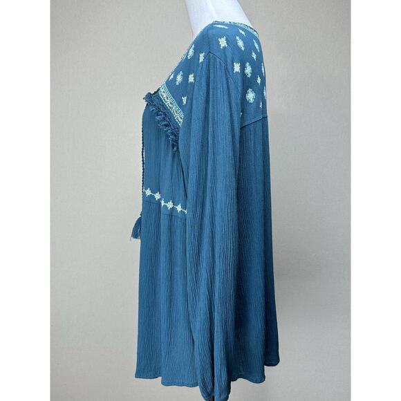 Style & Co. Women’s Top Size XL Blue Floral Embroidered Long Sleeve Boho Flowy - Picture 12 of 16